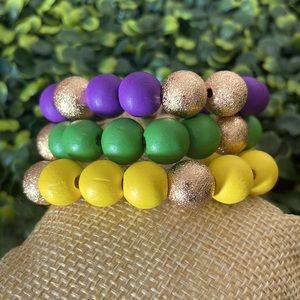 🎉💜 Mardi Gras Multicolor Beaded Stretch Bracelet Stack